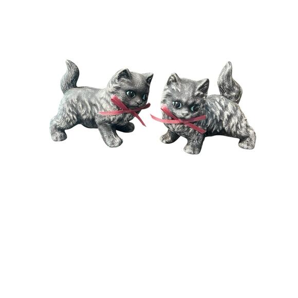 Vintage Cat Figurines Gray Kittens Ceramic Kitschy Set of 2 - Picture 7 of 7